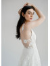 V Neck Ivory Lace Open Illusion Back Dazzling Wedding Dress V Neck Ivory Lace Open Illusion Back Dazzling Wedding Dress